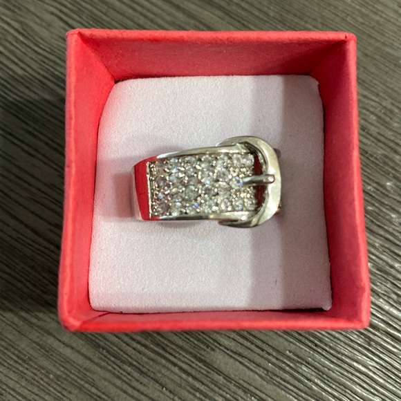 Silver Rhinestone Belt Style Ring Size 8.25” - Picture 4 of 10